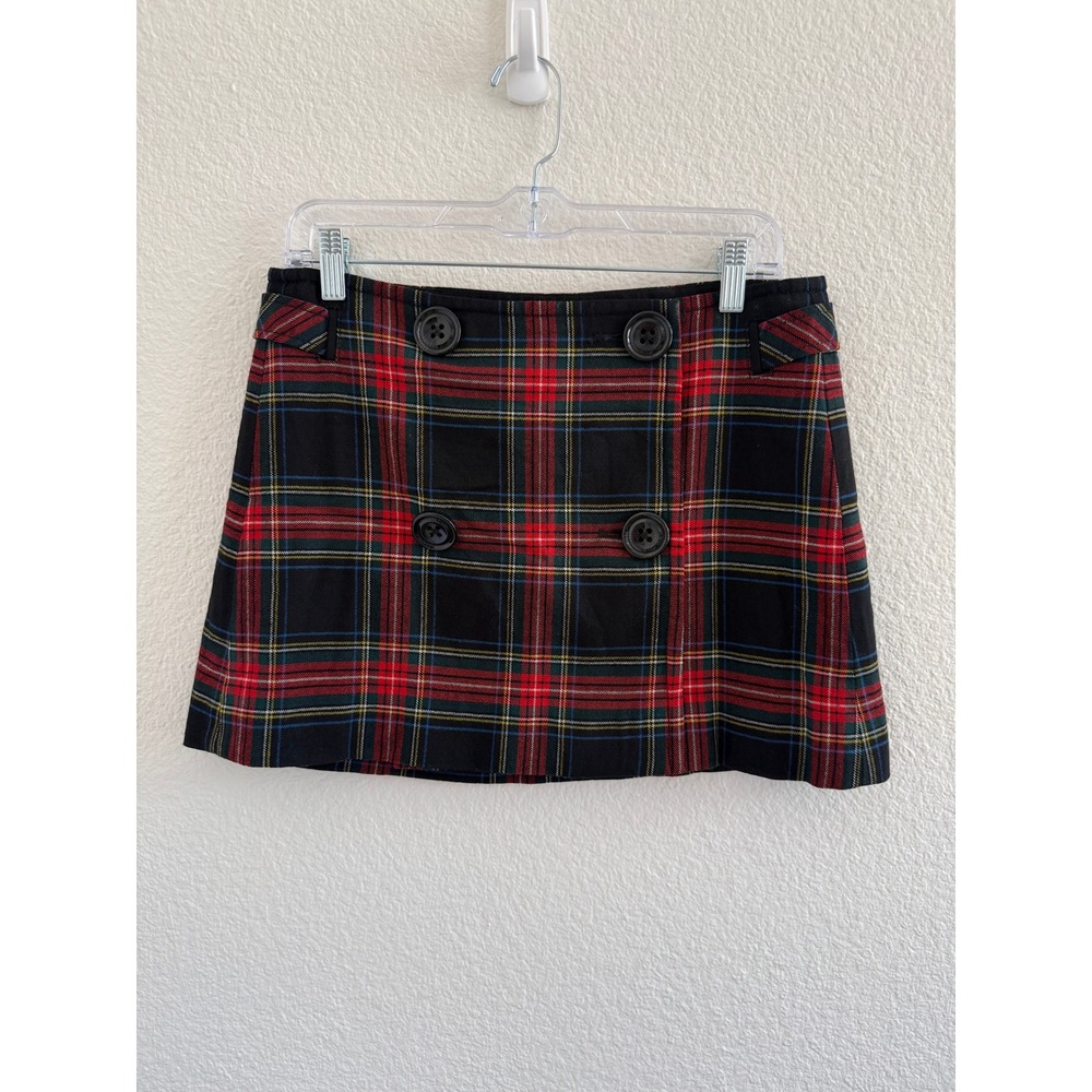 Gap Y2K Tartan Plaid Wool Mini Skirt Button Front Size 6